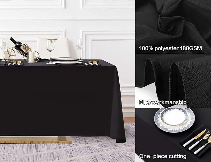Surmente 2 Pack Black Tablecloth 90 x 132-inch Rectangular Polyester Table Cloth for Weddings, Banquets, or Restaurants