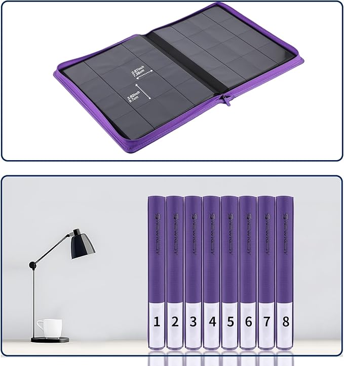 Snekdy premium 1024-pocket trading card binder, 16-pocket cards album, waterproof PU-leather Cover album with side loading, holds gaming, baseball, basketball & sports cards (Purple)