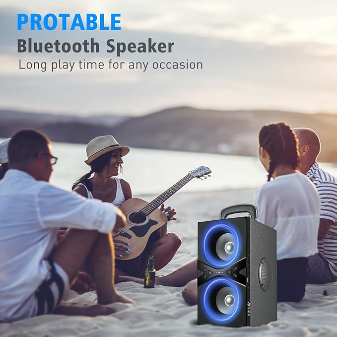 Bluetooth Speakers, Wireless TWS Portable Speaker with Lights,100dB Loud Subwoofer 80w(Peak) Stereo Sound, Bassup Technology, Long Playtime for Outdoor Party