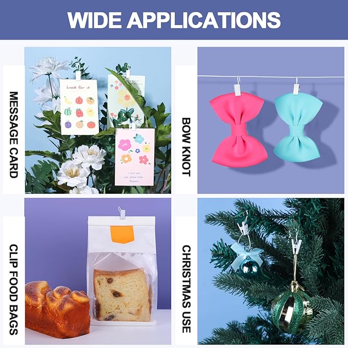 Teenitor 100 Pack White Curtain Clips Curtain Hooks, Stainless Steel Small Clips for Hanging Curtains, Outdoor String Lights, Art Craft Display, White