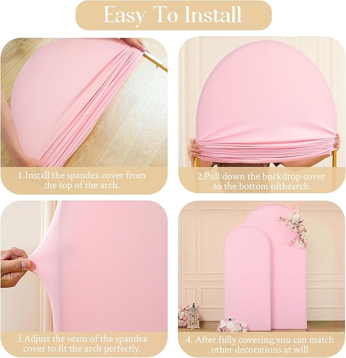 7.2FT 6FT Arch Backdrop Cover for Wedding, Set of 2 Stretchy Spandex Fitted Arch Stand Cover for Baby Shower, Birthday Party Decor, Chiara Backdrop Cover with Double-Sided Design(Pink, Hot Pink)