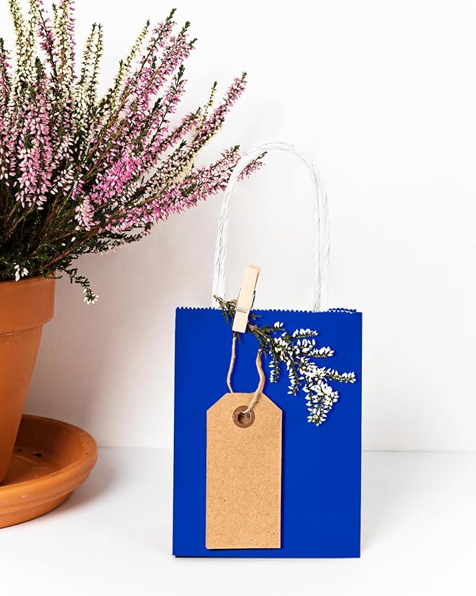 qiqee 50-Packs Diamond Blue Paper Gift Bags with Handles Bulk 4.5"x2.5"x6" Mini Size Party Favor Bags Multiple Uses