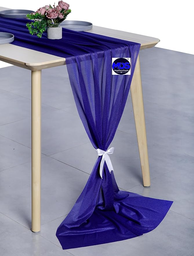 MDS 5 Pack 10ft Chiffon Table Runner 29 x 120 Inches Sheer Wedding Runner Romantic Rustic Table Runner for Wedding Decorations, Birthday Parties, Bridal Shower Party Arch Decor - Royal Blue