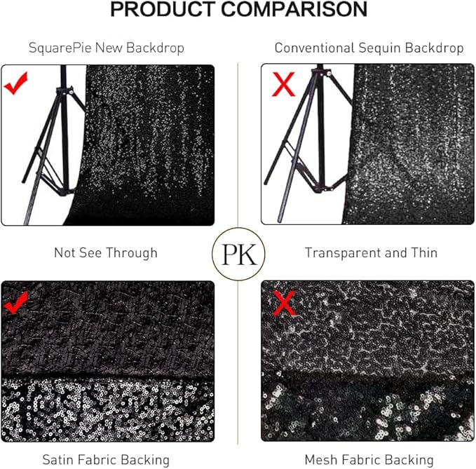 SquarePie Sequin Backdrop Curtain Less See Through Thick Background for Halloween Party 5FT x 7FT Black
