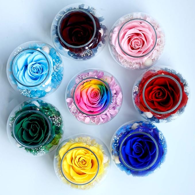Preserved Real Roses with Colorful Mood Light Wishing Bottle, Eternal Rose，Never Withered Flowers, Table Decor,Christmas Anniversary Valentine's, Red 4.3inch, 1pcs