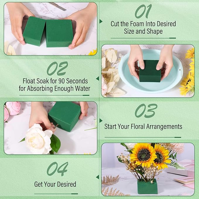 6 Pcs Floral Foam Blocks for Flower Arrangement, Wet and Dry Green Floral Foam for Wedding, Birthdays, Home Decorations (Small Size 5.5” L x 3.1” W x 1.7” H)