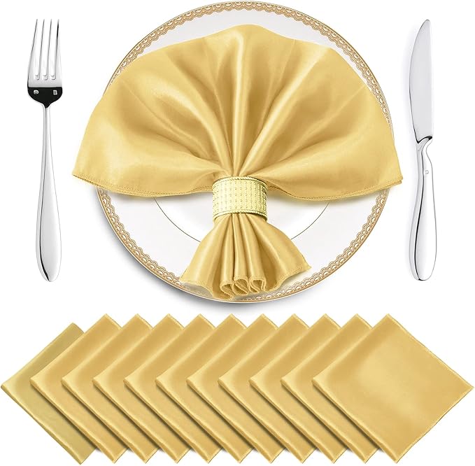Horbaunal 16 Pack Gold Satin Napkins 20 x 20 Inch, Square Soft Table Dinner Napkins, Silky Cloth Napkins Table Decoration for Weddings Banquets Parties