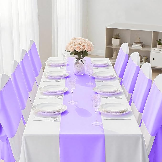 SHEJIZE 20 Pack Lavender Satin Table Runner 12x108 Inches Long, Bright Silky Smooth Satin Table Runner Table Decor for Wedding Banquet Christmas Prom Event Birthday Party