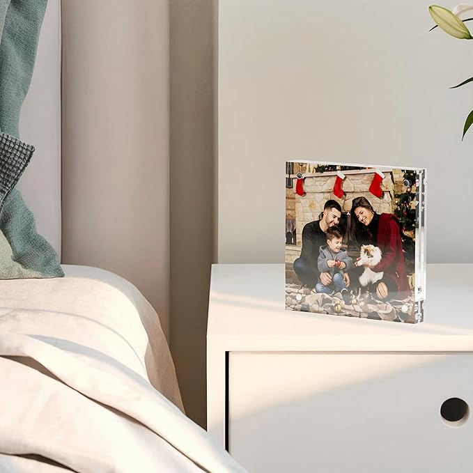 4x4 Acrylic Picture Frame 1 Pack, Clear Freestanding Double Sided Frameless Magnetic Photo Frames, Desktop Display Decor Gift