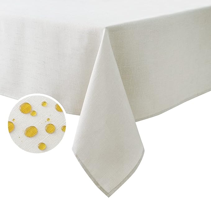 NLMUVW Linen Tablecloth for Rectangle Tables, Water Resistant Textured Farmhouse Tablecloth Stain Resistant Decorative Table Cover for Indoor and Outdoor, 54 x 102 Inch, White