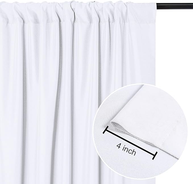 DWCN 10x8 FT White Backdrop Curtains for Parties, Photography Backdrop Drapes with Rod Pockets for Wedding Decorations Stage Birthday Family Gatherings, 2 Panels 5ft x 8ft