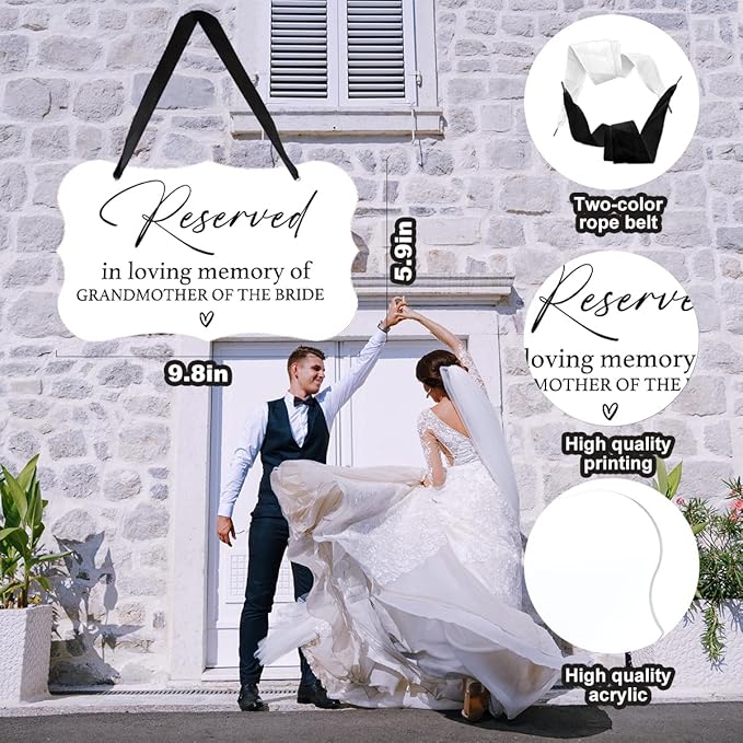 Acrylic Wedding Sign, Ring Bearer Sign, Reserved Seating Signs, for Grandmother of The Bride, Rustic Wedding Decor Signs, Acrylic Wall Art With Ribbon for Chairs Weddings Decor (White)