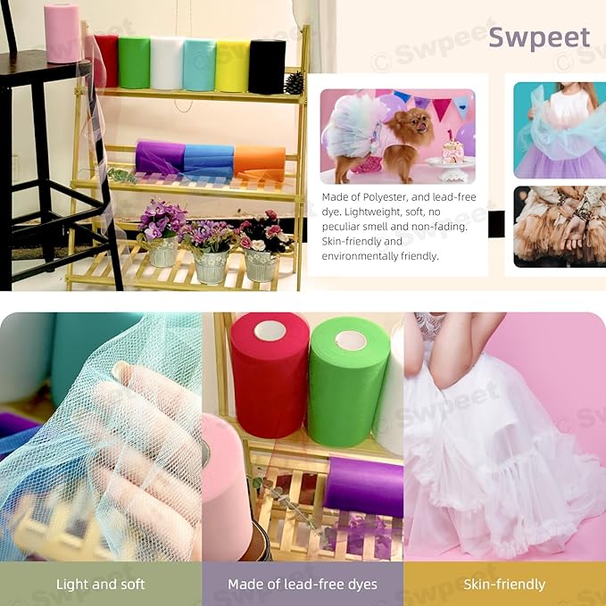 Swpeet 6 Inch by 100 Yards Royal Blue Tulle Fabric Roll, Fabric Spool Tulle Ribbon, Netting Polyester Spool Ideal for DIY Handmade Birthday Party Wedding Decorations Christmas Craft Supplies