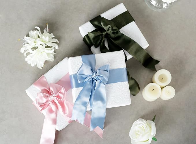 Moss Green Satin Ribbon Double-Faced Wired Ribbons for Gift Wrapping Flower Bouquet Bows Wedding Invitation Christmas Decor Crafts 1-1/2 Inch 10 Yards