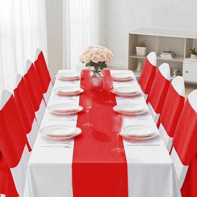 SHEJIZE 10 Pack Red Satin Table Runner 12x108 Inches Long, Bright Silky Smooth Satin Table Runner Table Decor for Wedding Banquet Christmas Prom Event Birthday Party