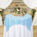 ShinyBeauty Iridescent Aqua Sequin Tablecloth Square Tablecloths Glitter Table Overlay Aqua Blue TableCover Sequin Table Cloth Small Linen for Birthday Baby Shower Decor (54”X54”)