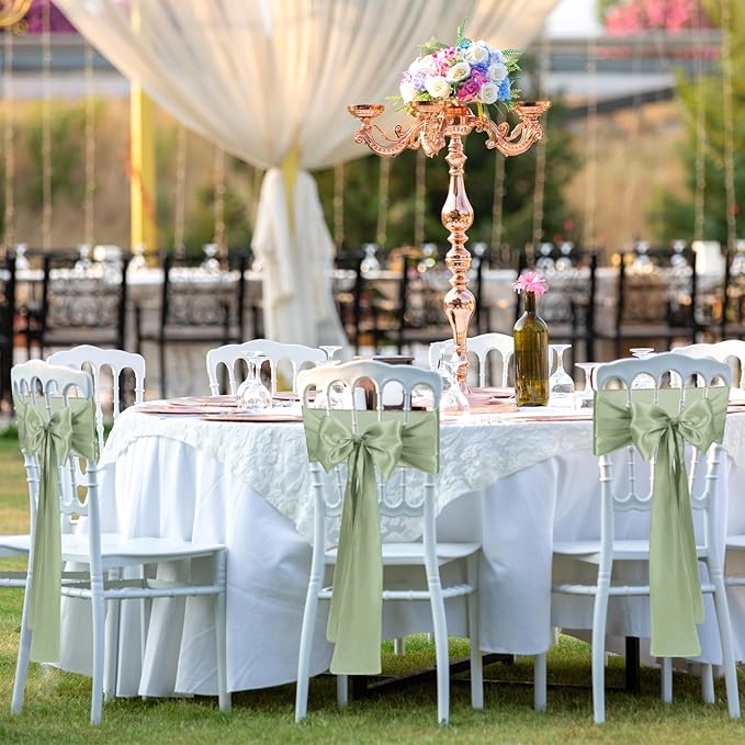 Satin Chair Sashes Bows Universal Chair Ribbon Ties Back Sash for Wedding Party Reception Events Banquets Hotel Event Chair Cover Decoration (7x108 inch) (100, Sage Green)