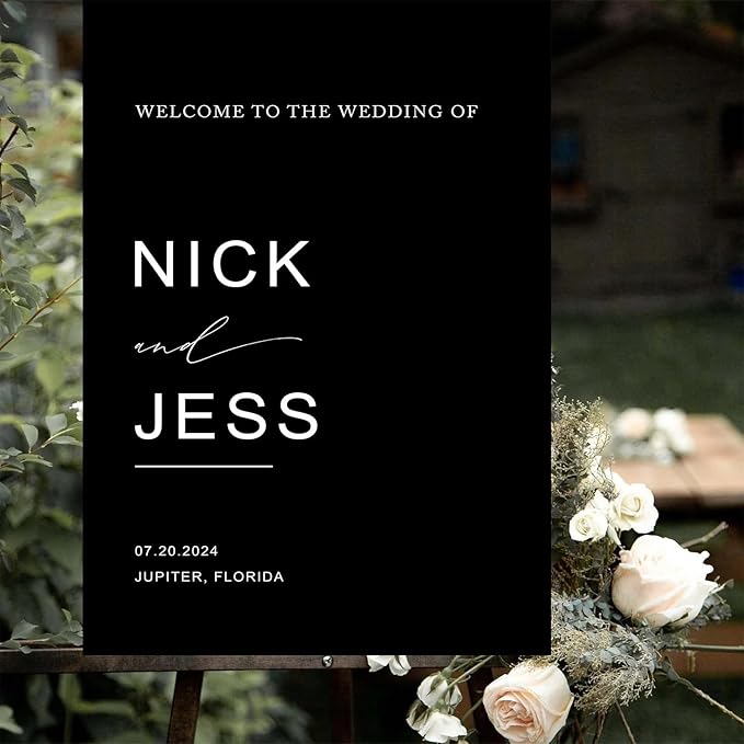 Black Minimalist Script Modern Wedding Welcome Sign, Custom Wedding Welcome Sign