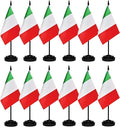 12 Pack Italy Desk Flags Set, Italian Small Mini Table Office Flags With 12" Solid Black Pole, Black Base and Spear Top, Miniature Desktop Flag, Home Decoration, Office Decoration, Festival