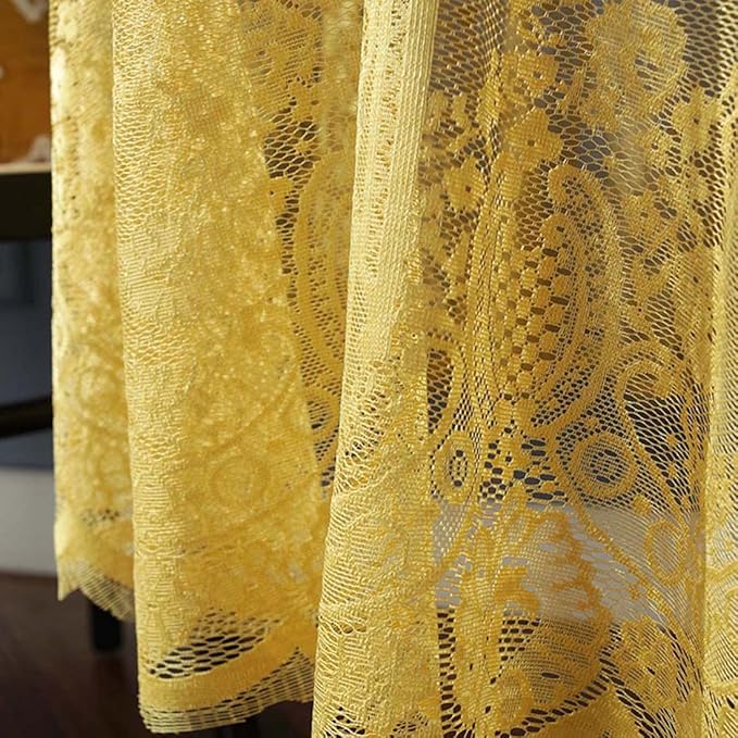 Vintage 60 inch Yellow Lace Tablecloth Floral Embroidered Boho Shabby Chic Small Table Cover for Wedding Halloween Party Dinning Holiday, 1 Piece