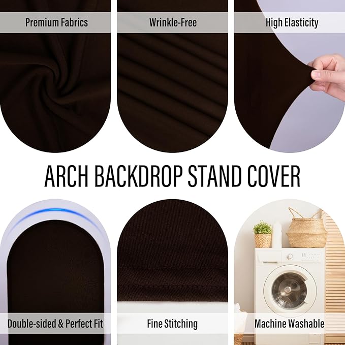 LEBENGURU Upgraded 5FT Wedding Arch Cover, Brown Spandex Fitted Arch Backdrop Cover, Round Top Chiara Stand Covers for Birthday Party Baby Shower Banquet Balloon Décor