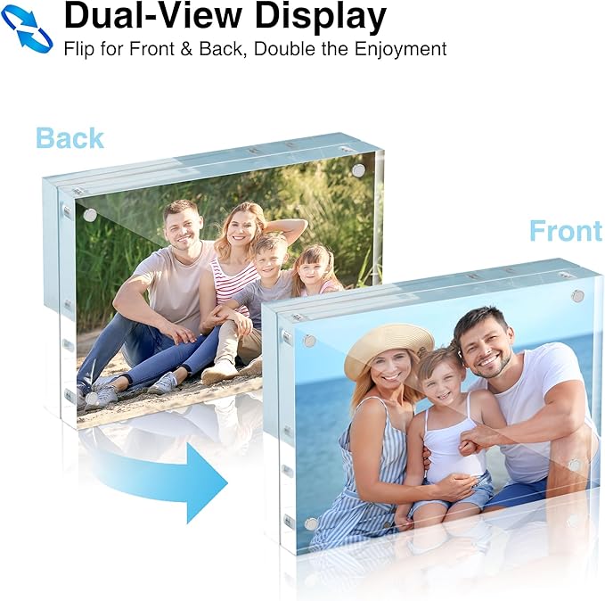 HOUSE DAY Acrylic Picture Frames 8x10, 6 Pack Magnetic 8x10 Picture Frame, Double Sided Clear 8 x 10 Photo Frame with Microfiber Cloth, Frameless FreeStanding 8x10 Frame Gift for Desktop Display