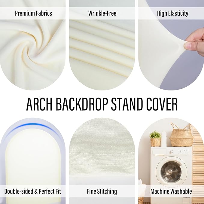 LEBENGURU Upgraded 7.2FT Wedding Arch Cover, Beige Spandex Fitted Arch Backdrop Cover, Round Top Chiara Stand Covers for Birthday Party Baby Shower Banquet Balloon Décor