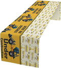 Cartoon Car Table Runner,Boys Kids Construction Vehicles Truck Yellow Print Tablecloth Burlap for Hotel Indoors Outdoor Dining Room Kitchen Home Decor,W13X L108 in
