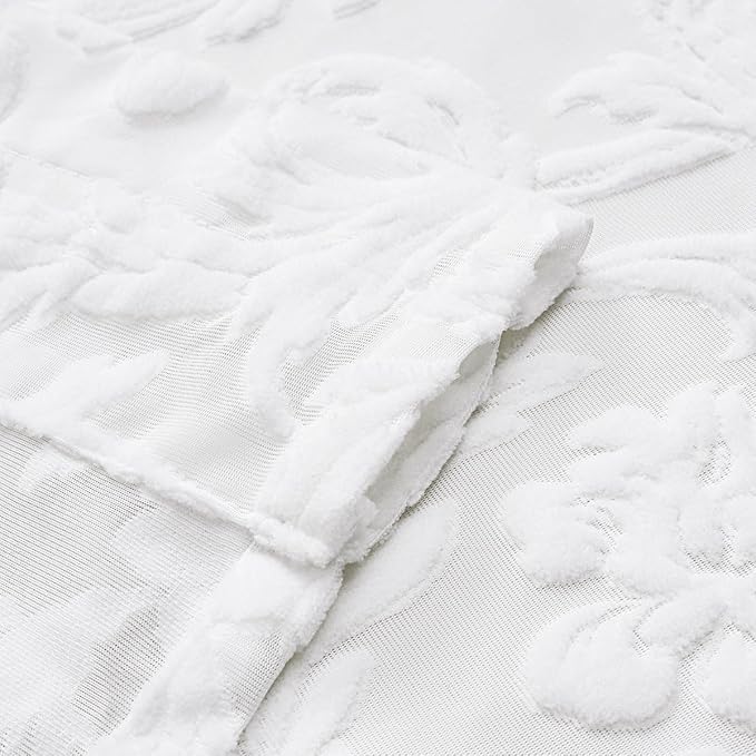 Sheer Curtains 84 Inch Length for Living Room & Bedroom Rod Pocket Boho Farmhouse Drapes with Scroll Floral Patterned 3D Flocked Texture & Rococo Motifs White Sheer Curtain Set of 2 Panels 52"W*84"L