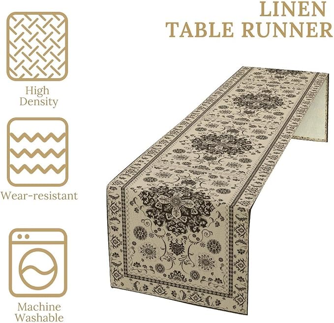 Boho Vintage Elegant Table Runner Farmhouse for Home Farmhouse Kitchen Table Dining Coffee Room Garden Party Wedding Decor 13x36in