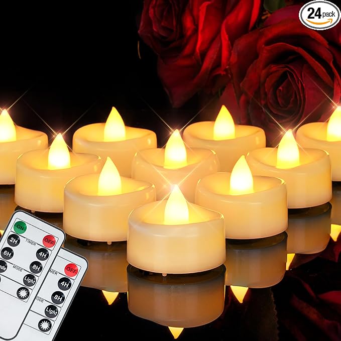 Remote Candles, 24 Pack Flameless Tea Lights Candle Battery Operated, 400+Hours LED Tea Lights with Remote, Timer Battery Votive Candle for Holidays Wedding Home