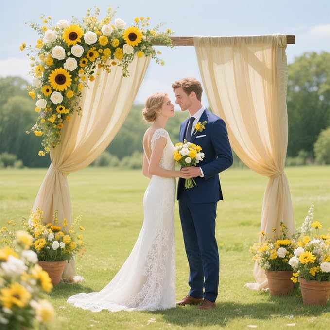 VOK Wedding Arch Draping Fabric Chiffon Fabric, 29in x 18Ft 2 Panels Sheer Chiffon Outdoor Curtain for Wedding Ceremony Birthday Party Decoration (Champagne,2 Panel)