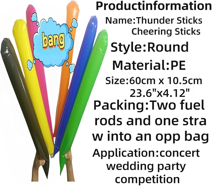 48pcs Round Head Boom Sticks Thunder Sticks Cheering Sticks Team Spirit Plastic Cheerleading Spirit Stick Clapper Inflatable Noise Maker Sports Supply (White)