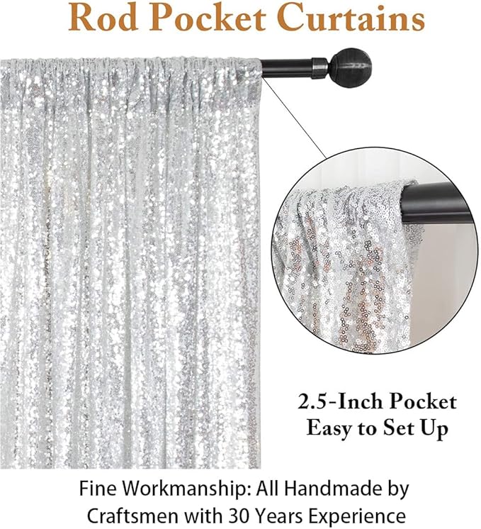 ShinyBeauty Silver Sequin Backdrop 10x10FT, Seamless, Non-Through, Includes 1pc, for Photography, Wedding, Baby Birthday Party, Event Decoration