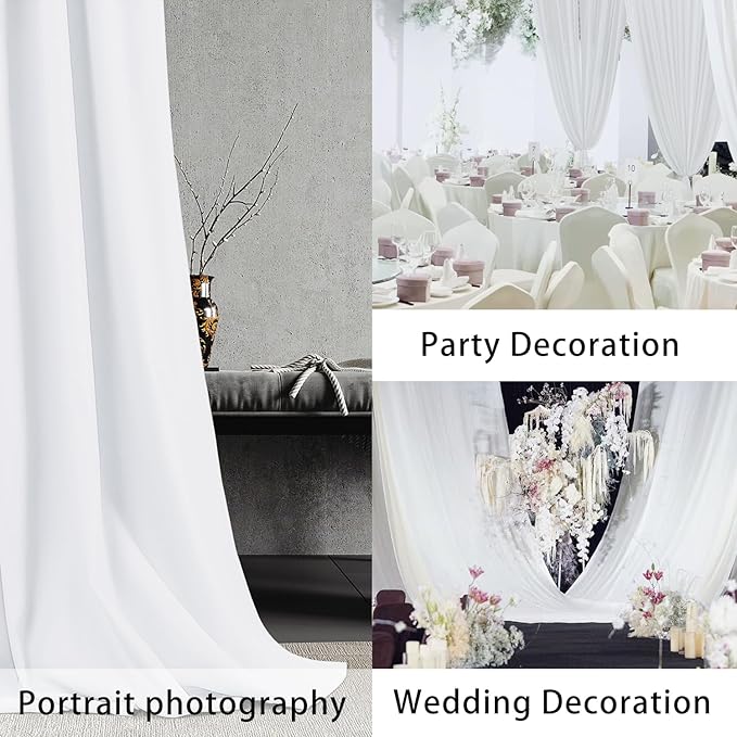 White Backdrop Curtains Wedding Background Drapes White Drapes for Backdrop Decoration Photography Video Studio Props 10x12FT TAYHQ001