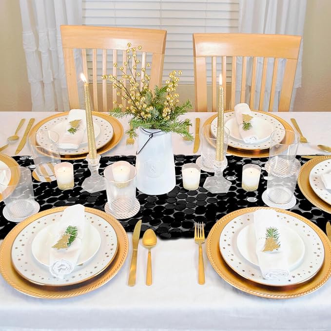 VHH Sequin Table Runner 12 x 108 inches Black Table Runner, Glitter Runner for Party Wedding Birthday, Party Spring Easter Rustic, Birthday Supplies Decorations (1 Pack).