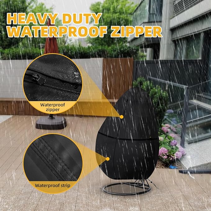 Outdoor Egg Chair Cover Waterproof with Zipper, UV Resistant & Windproof All-Weather Hanging Egg Chair Cover, Fade and Tear Resistant Hanging Chair Covers, 78" x 69", Black