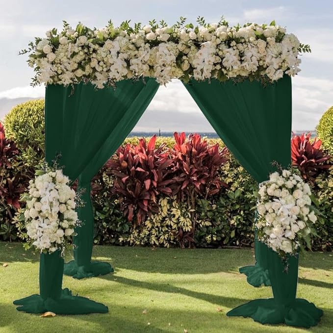 Wedding Arch Draping Fabric 2 Panels 30'' x 18FT Emerald Green Sheer Chiffon Arch Drapery for Photo Booth Bridal Shower Baby Shower Church Decor Newborn Photography Christening Outdoor Party