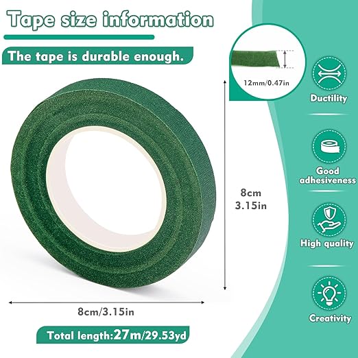Floral Tape 1/2inch Flower Tape, Flower Tape for Bouquet Stem Wrap Floral Arranging Craft Projects Corsages, Wedding Bouquet