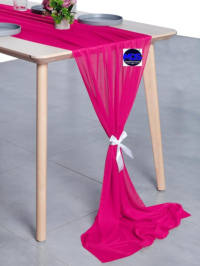 MDS Halloween Chiffon Table Runner - 15 Pack, 29 x 120 Inches, 10ft Each - Sheer Spooky Table Runners for Haunted House Parties, Trick-or-Treat Tables, Witchy Décor, Wedding & Events - Hot Pink