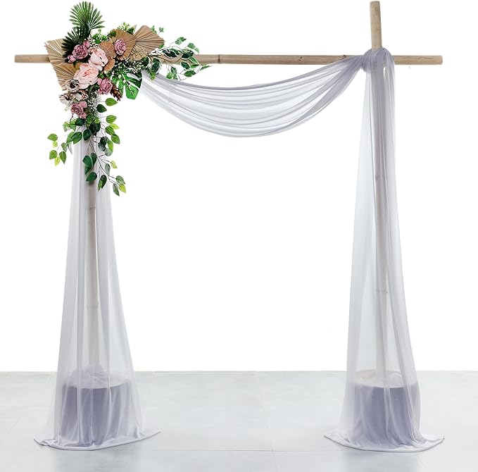 VDS Pack of 2 Panel (30 Inch X 50 Feet) Wedding Arch Draping Fabric Sheer Chiffon Fabric Drapery for Wedding Ceremony Reception Swag Backdrop Canopy Chuppah ARBO Altars Decoration (Cool Grey)