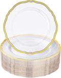 Hioasis 60pcs Clear Plastic Plates - Clear and Gold Disposable Dinnerware with Gold Rim, Heavy-duty, 7.5 inch, Dessert Plates for Party & Wedding