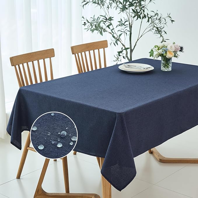 maxmill Rectangle Linen Textured Tablecloth Waterproof Spillproof Wrinkle Free Washable Fabric Table Cloth Kitchen Dining Tabletop Decoration Table Cover for Holiday Party, 52 x 70 Inch, Navy Blue