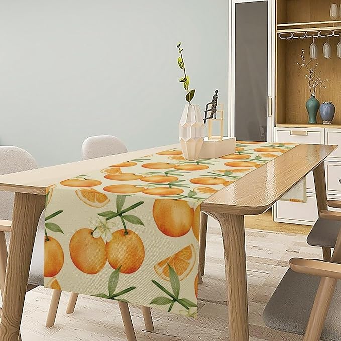 Spring Summer Orange Citrus Table Runner Watercolor Sweet Fruit Botanical Print Dinner Runner for Farmhouse Baby Shower Party Holiday Home Kitchen Dining Table Decor 13x60