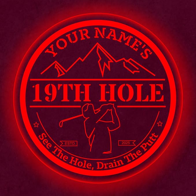 Custom 19th Hole Golf Bar Sign – Personalized LED Color Changing Acrylic Wall Decor for Home Bar, Man Cave, or Patio (19th Hole, 20 INCHES)