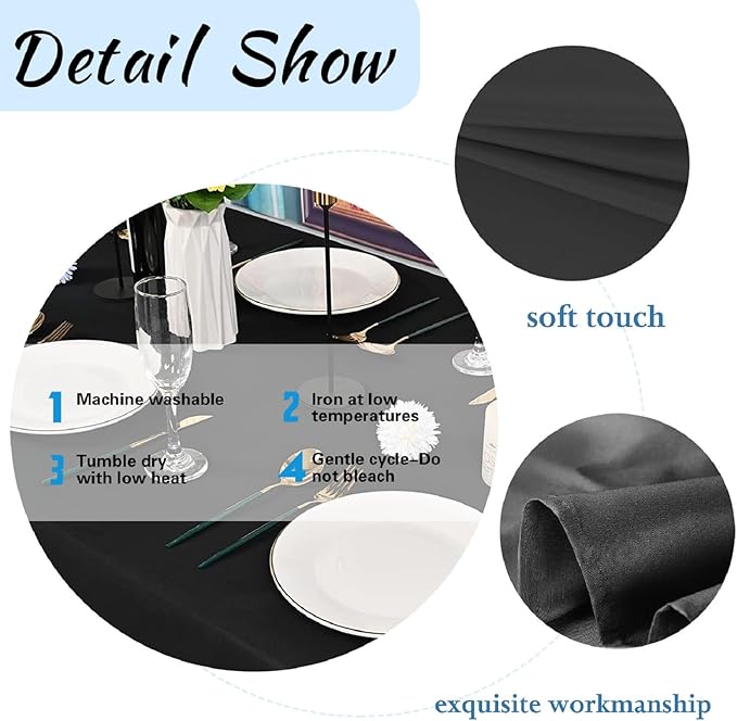 6 Pack Black Rectangle Tablecloths, 60 x 102 Inch, Stain & Wrinkle Resistant Polyester, Perfect for 6FT Tables, Parties, Wedding, Dining