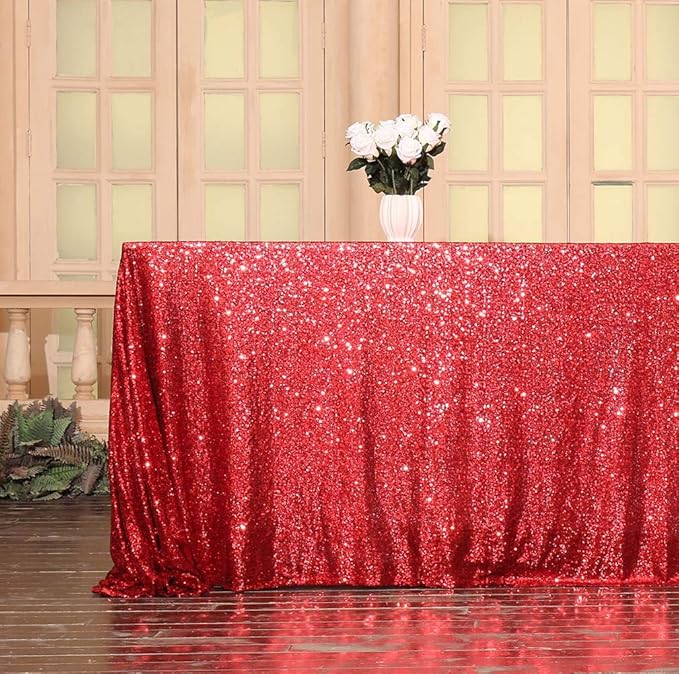SquarePie Sequin Tablecloth 60 x 102 Inch Red Sparkly Table Linen for Christmas Wedding Party