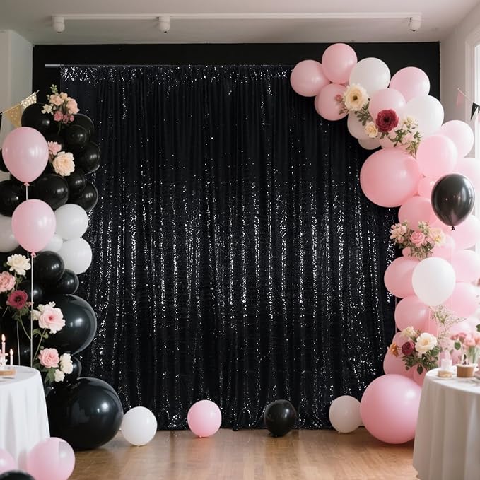 SquarePie Sequin Backdrop Less See Through Thick Background for Party Halloween Glitter Curtain 20FT x 10FT Black