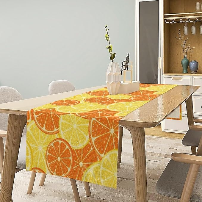 Orange Lemon Table Runner Spring Summer Orange Lemon Slices Botanical Fruit Dinner Runner for Farmhouse Baby Shower Party Holiday Home Kitchen Dining Table Decor 13x36