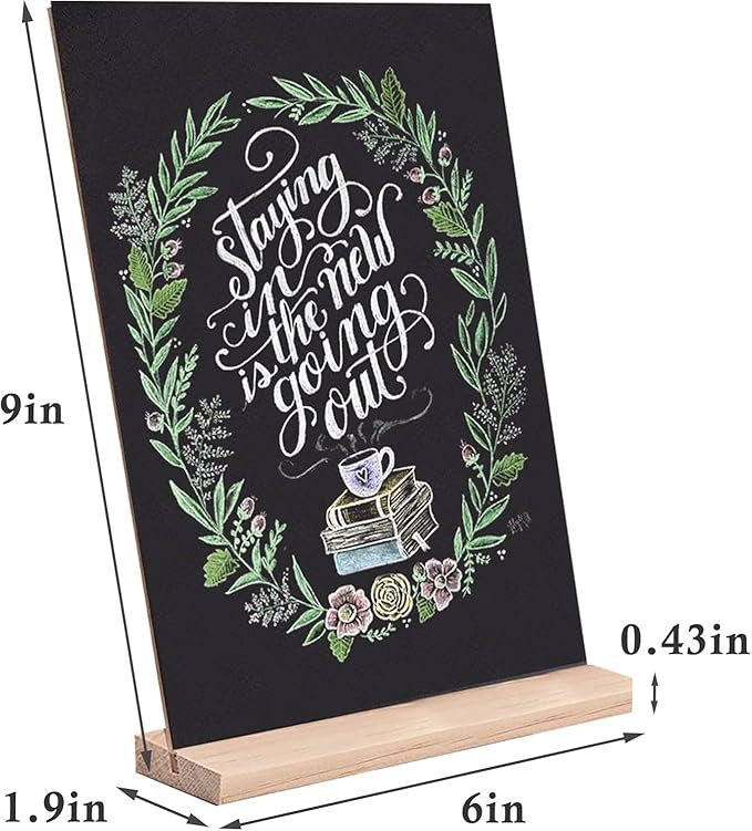 Small Chalkboard Signs, Double Side 6 x 9 Inch Wooden Tabletop Chalkboard Sign with Base Stands - Set of 6, Decorative Mini Table Signs Message Chalk Board Sign for Kitchen Wedding Bar and Restaurant